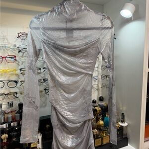 Sky Shiny Tulle Twist Long Sleeve Dress imprint